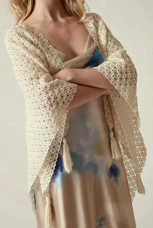James Lakeland Cream Lattice Knit Kaftan