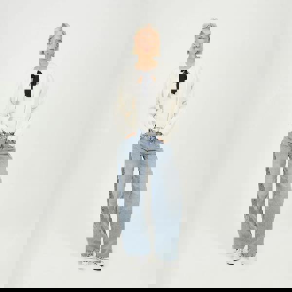 Brave Soul Cream Crew Neck Cable Knit Cardigan With Bow - Cream Image 3