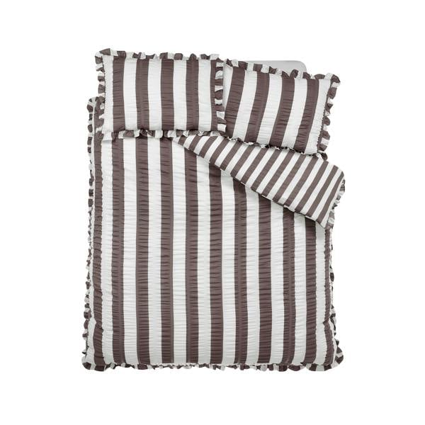 Catherine Lansfield Seersucker Frill Stripe Duvet Cover Set Chocolate