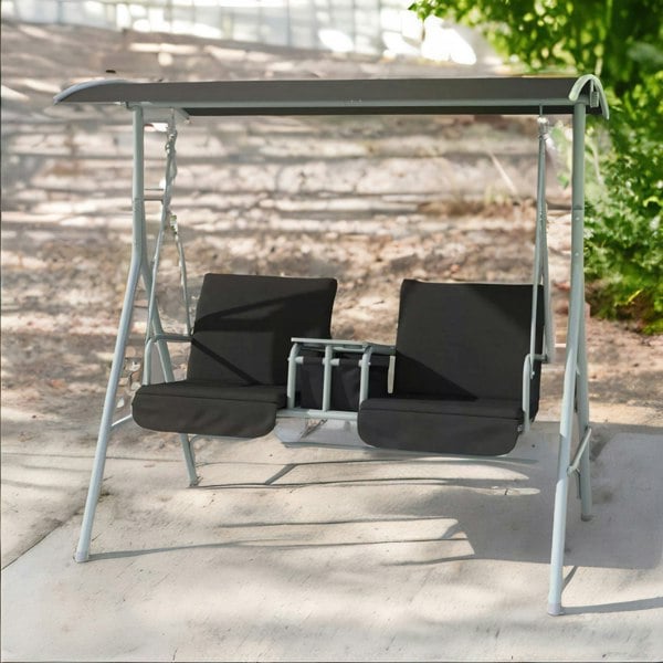 Rafaelo Mobilia 2 Seater Garden Swinging Chair With Pivot Table And Storage Black