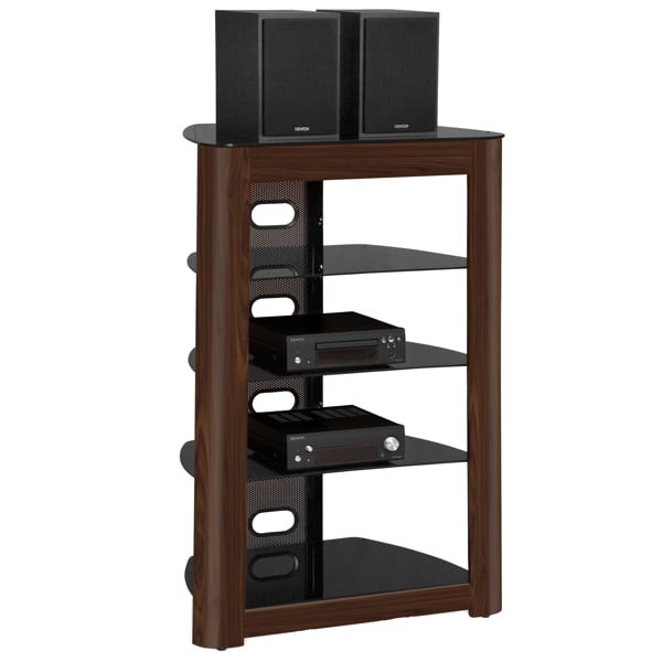 Centurion Supports Zinnia 5-Shelf Black Glass with Walnut Fascia Flat Screen TV/Hi-Fi/AV Rack Glass Stand