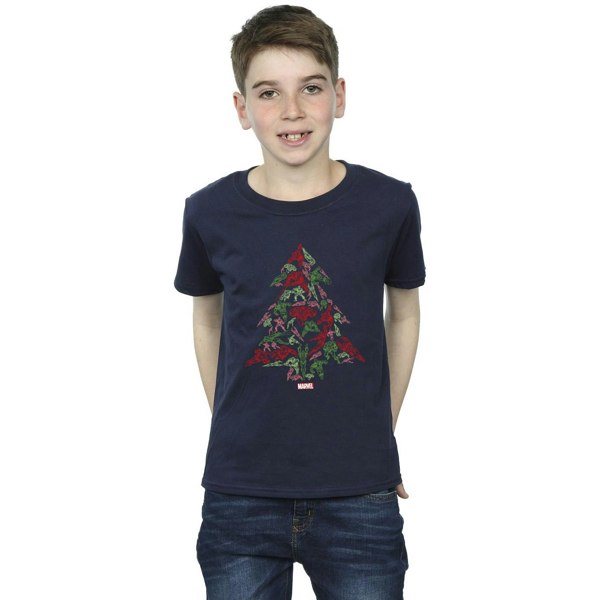 Marvel Boys Avengers Christmas Tree T-Shirt - Navy Blue