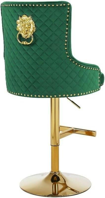 HYGRAD BUILT TO SURVIVE Lion Knocker Velvet Bar Stools, Adjustable Swivel – Set of 2 | HYGRAD®