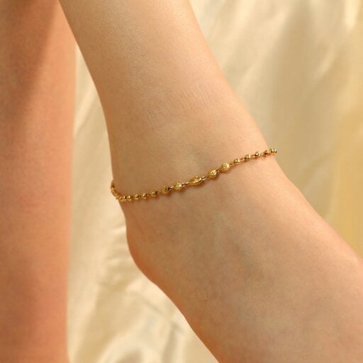 The Colourful Aura Golden Brass Rounds Beaded Minimalist Boho Slim Foot Indian Payal Anklet