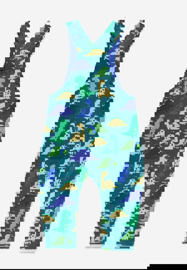 Organic Tonal Dinosaur Print Dungarees - Toby Tiger