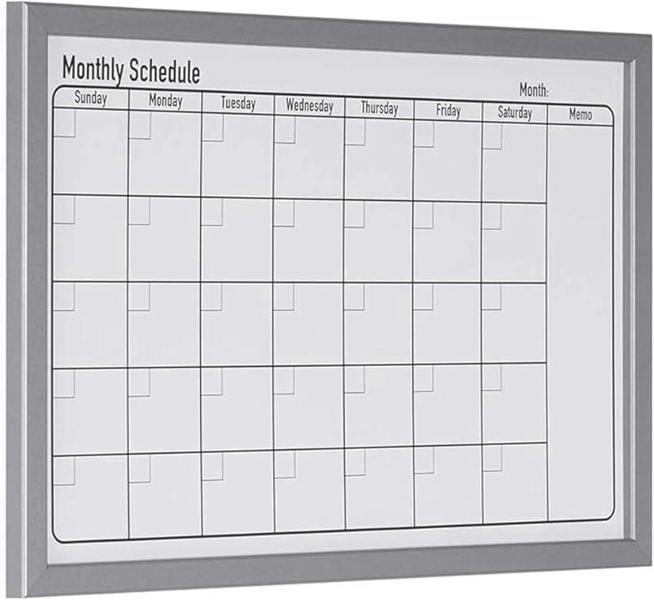 KAV Dry Wipe Magnetic Monthly Planner - Stylish Wood Effect Metal Frame Whiteboard - Organizational Board, Kitchen Meal Planner, Calendar (400x600 mm)