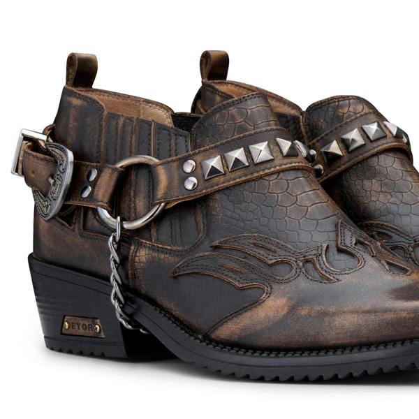 Infinity Leather Men’S Brown Croc Leather Winklepicker Studded Western Biker Boots