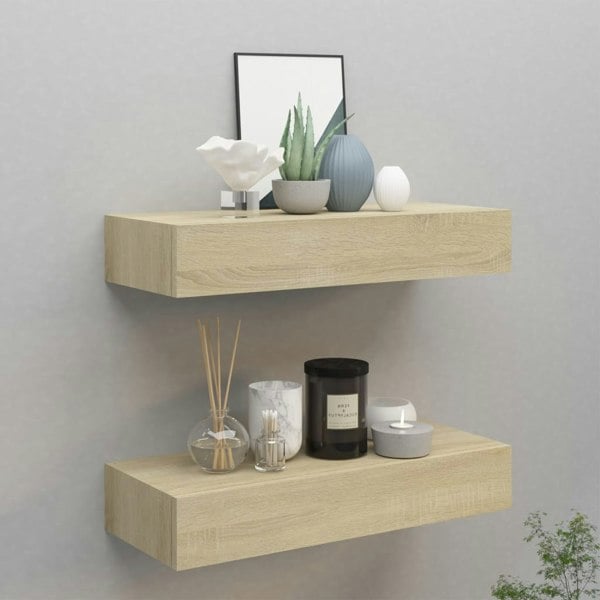 Berkfield Wall-mounted Drawer Shelves 2 pcs Oak 60x23.5x10cm MDF