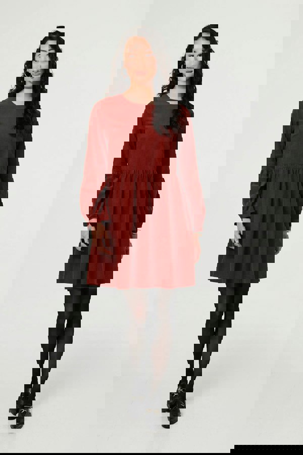 Rust | Relaxed Long Sleeve Short Smock Dress
