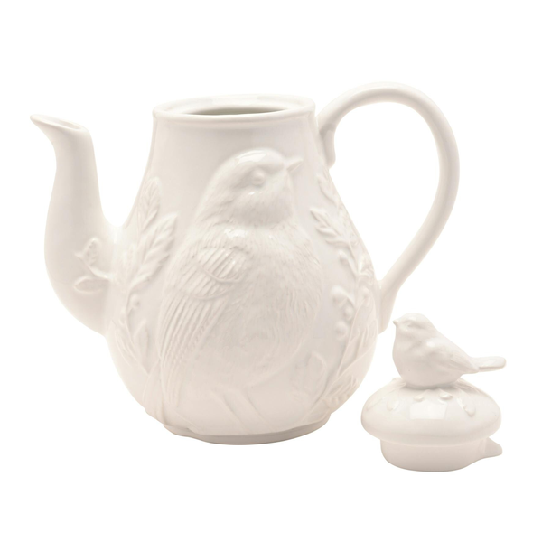 Hestia Tall White Floral Bird Teapot
