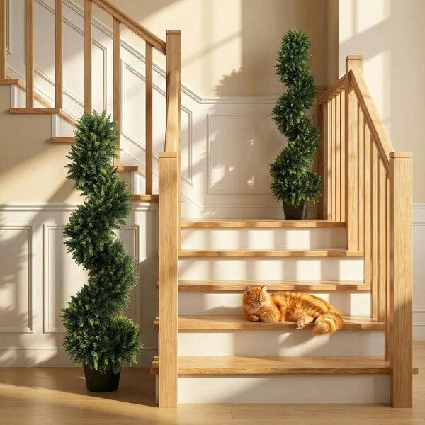 Decorative Artificial Plants Set of 2, UV Resistant Fake Plants in Pot for Indoor Outdoor Decor, 120 cm, Deep Green - Deep Green