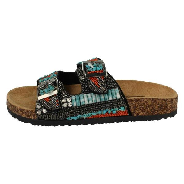 Down to Earth Ladies Down To Earth Dual Buckle Strap Beaded Mule Sandals F00251