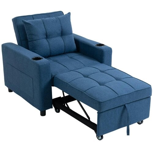 Wyld Haus Norapa Fabric Dark Blue 3 In One Convertible Single Sofa Bed
