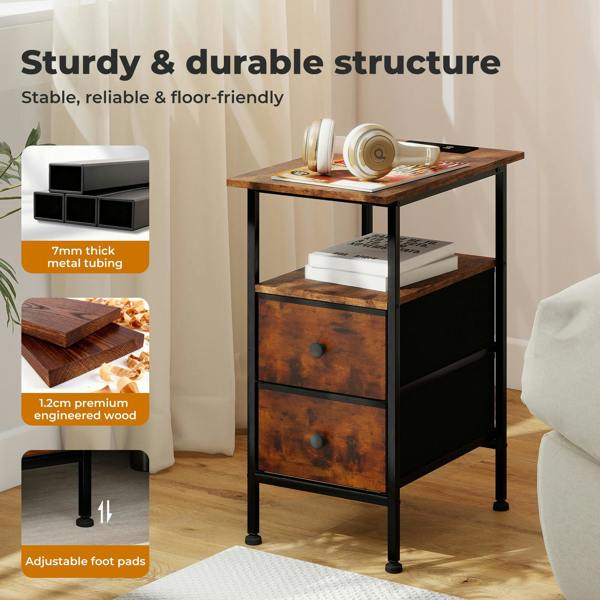 Levede Bedside Table Side Cabinet Storage Nightstand Charging Station 2 Drawers