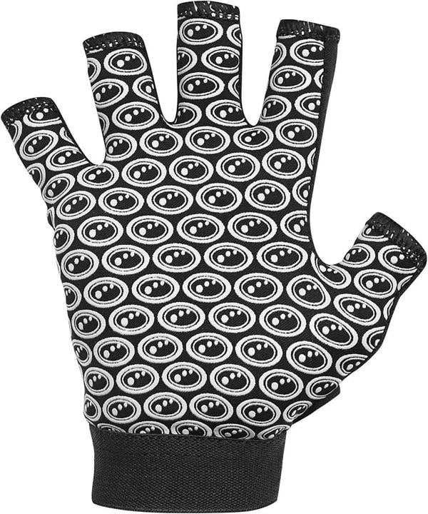 Black Optimum Stik Mits fingerless rugby glove, palm view with all-over white oval grip print on white - Optimum