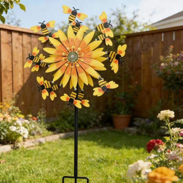 Leaper Sunflower and Bees Wind Spinner