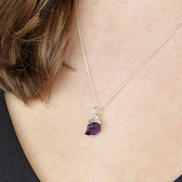 Sterling Silver Raw Amethyst February Birthstone Crystal Necklace