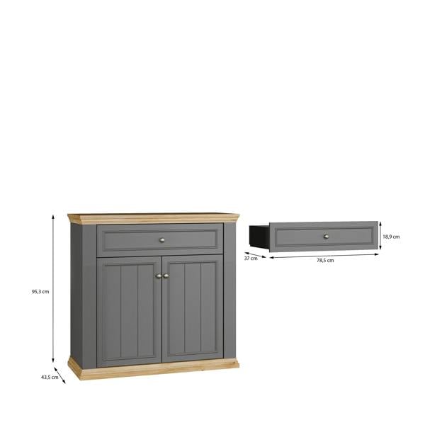Furniture To Go Pontypool 2 Door 1 Drawer Small Sideboard in Wolfram Grey and Mauvella Oak