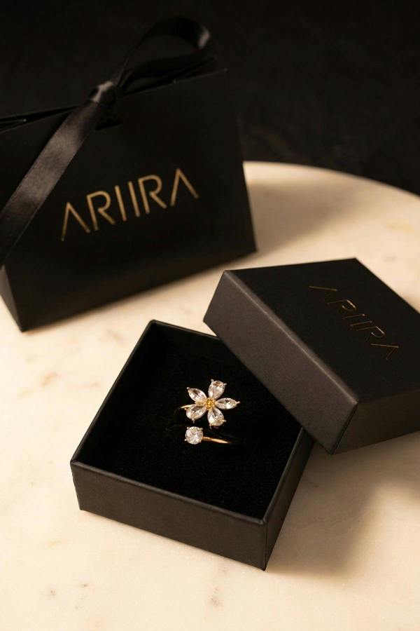 ARIIRA Finlay Gold Tone Crystal Flower Open