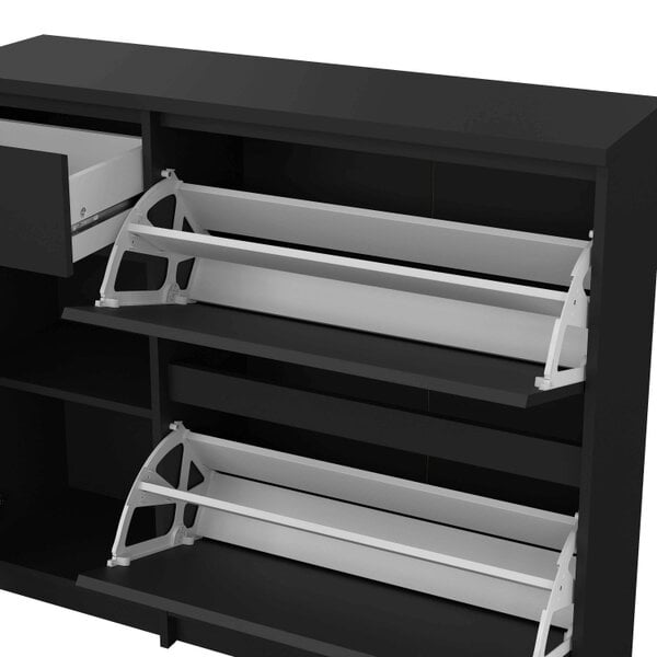 Wyld Haus Budapest Matt Black Wooden Shoe Cabinet 3 Doors 1 Drawer