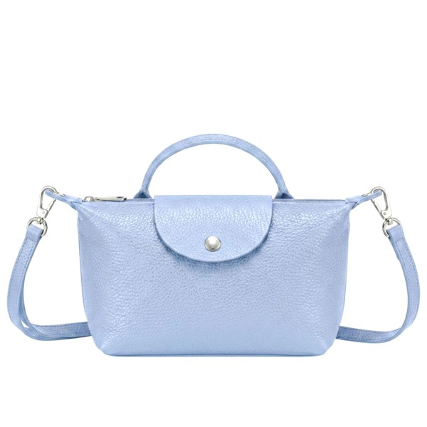 Kitise Fashion Italian Leather Mini Top Handle Crossbody Bag - Light Blue