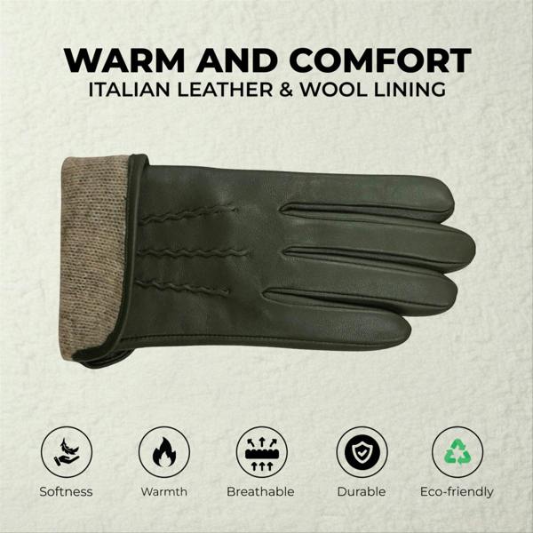 Infinity Leather Womens Italian Leather Winter Stitch Line Design Soft Wool Lining Gloves - L-GLV-301