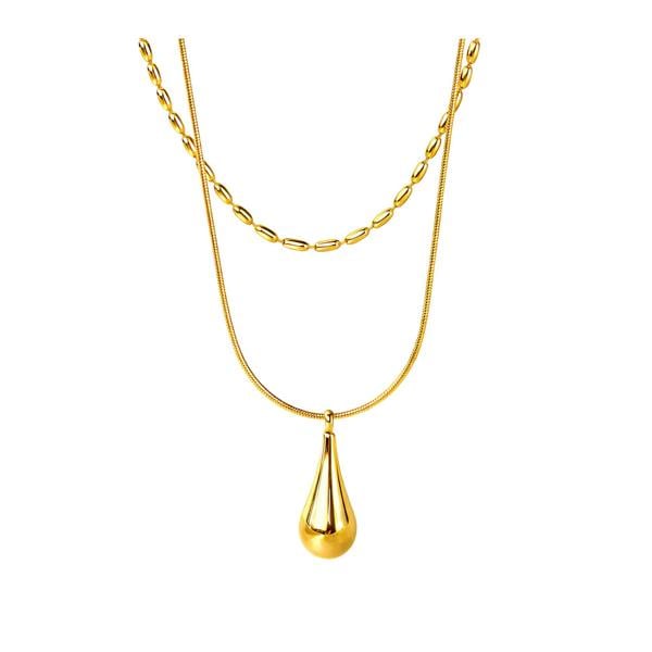 Serafina Elena Necklace - 18K Gold Plated Layered Teardrop Pendant Necklace
