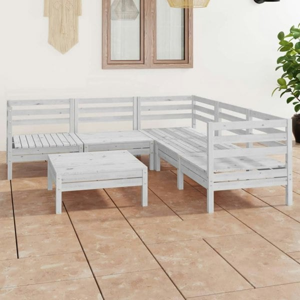 Berkfield 6 Piece Garden Lounge Set Solid Wood Pine White