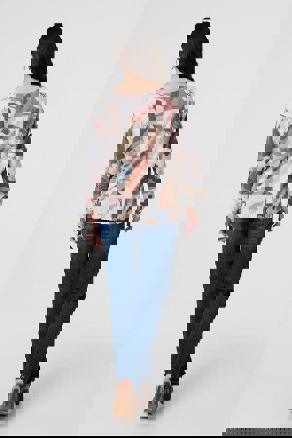 Grey | Abstract Print Long Sleeve Knit Top
