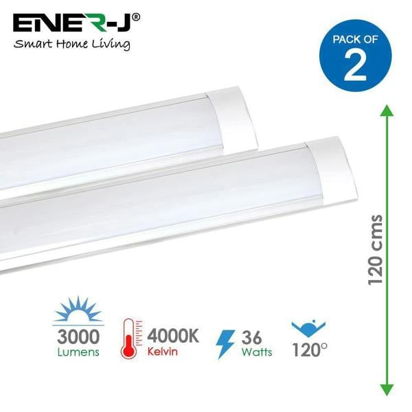 36W LED Prismatic Batten Fitting, 120cms, 4000K (Pack of 2 units) - ENER-J Smart Home