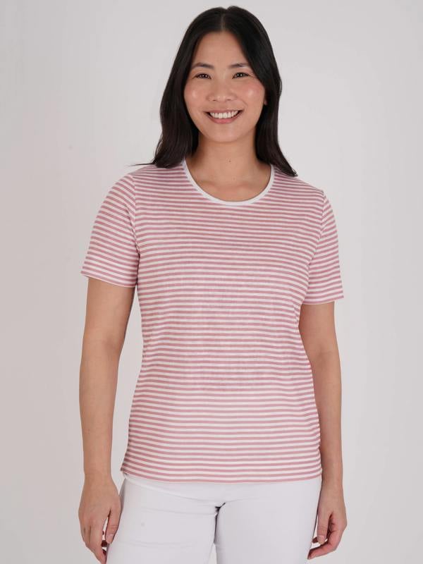 PennyPlain Printed Stripe Ss Top - White/blossom
