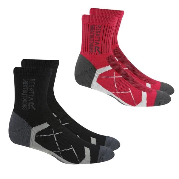 Regatta Womens/Ladies Outdoor Boot Socks (Pack of 2) - Black/Cherry Pink