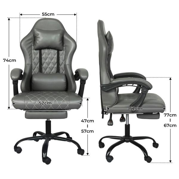 Levede Office Desk Chair PU Gaming Recliner Adjustable Height Swivel Grey