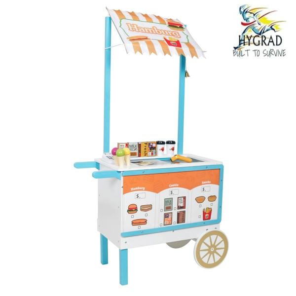 HYGRAD BUILT TO SURVIVE Kids Wooden Food Cart Ice Cream Shop Toy Childrens 3+ Burger Cart Pretend Play Toy With Accessories Large Gift Play Set