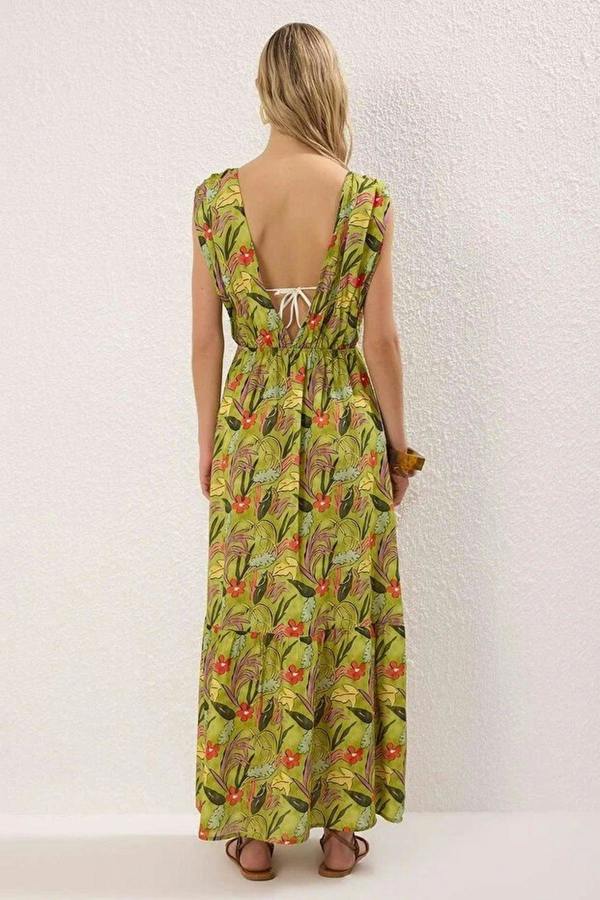 WOVCOR Woven Backless Maxi Beach Dress