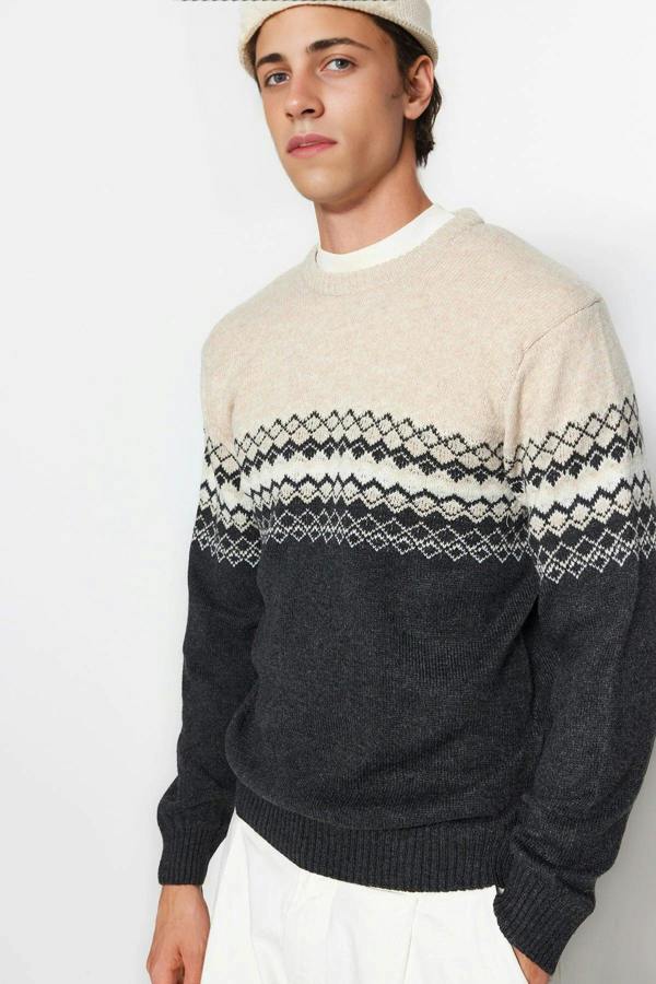 WOVCOR Crew Neck Ethnic Knit Men's Sweater