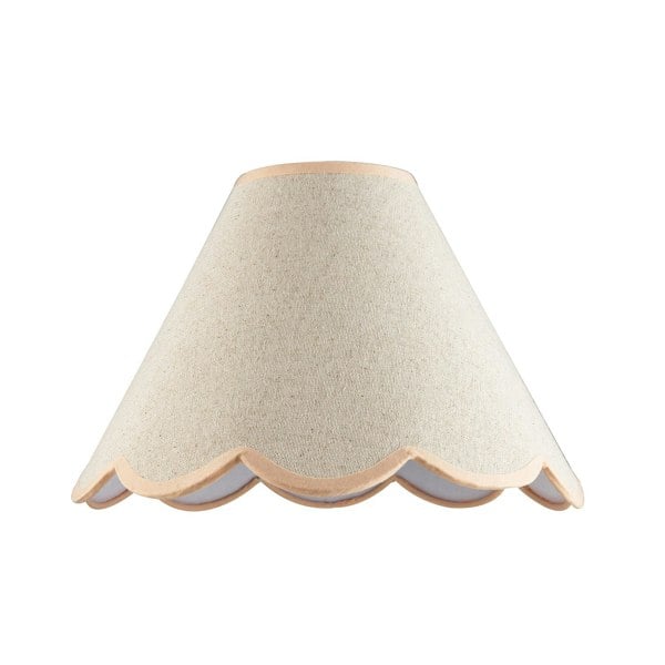 Scallop Edge Natural Textured Linen Coolie Lamp Shade with Pink Trims Image 1