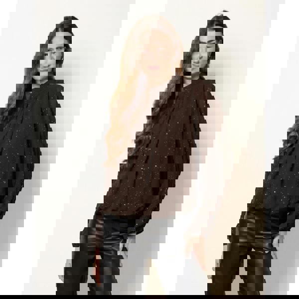 Blue Vanilla Metallic Sparkle Chiffon High Neck Puffball Top