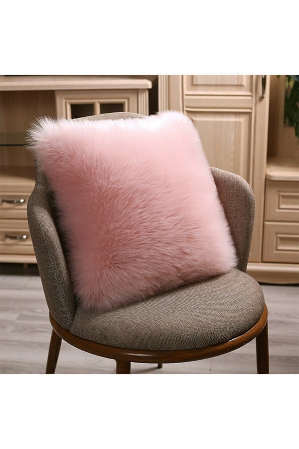 Living and Home Fluffy Faux Wool Pink Cushion Cover