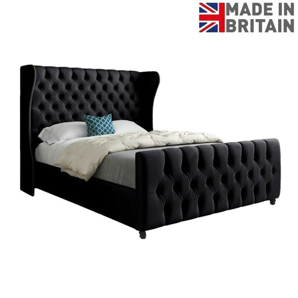 Casa Magna Donati Straight Curved Top Upholstered Soft Velvet Bed Frame - Black