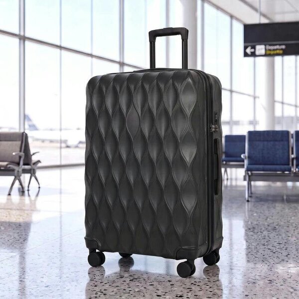 28Inch Suitcase, ABS Hard Shell Checked Luggage with TSA Lock, Spinner Wheels, Telescopic Handle, Black
