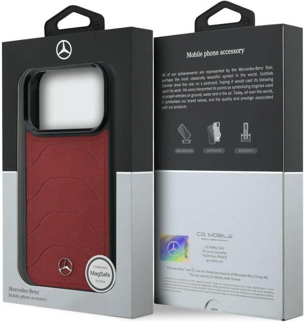 Mercedes Benz Bow Line Leather Case with MagSafe for iPhone 17 Pro 6.3" Red - MEHMP17L25PMERCR