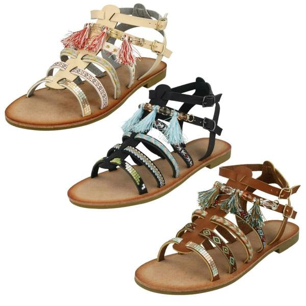 Savannah Ladies Savannah Flat Strappy Beaded Sandals