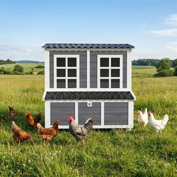 Wooden Chicken Coop with Nesting Box, Slide-Out Tray, Perches, for 2-4 Chickens, 100 x 86 x 100cm