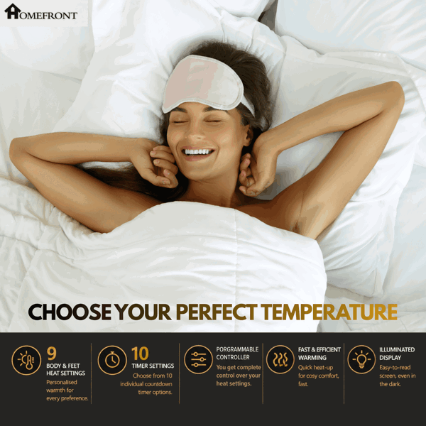 Homefront Single Luxury Fleece Electric Blanket With Digital Control, 9 Heat Settings and Timer Setting