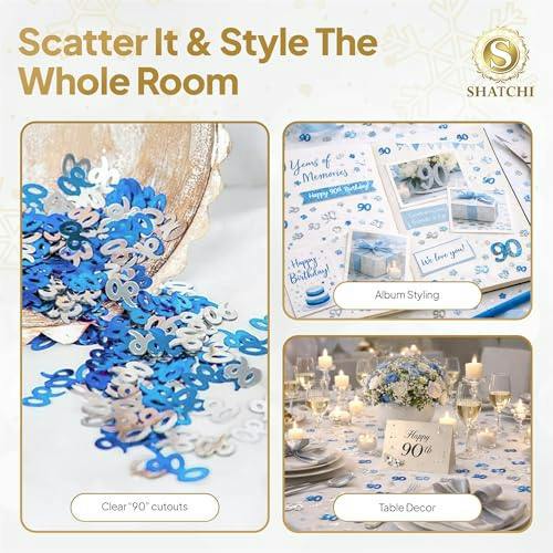 90th Birthday Blue and Silver Foil Confetti Decoration Pack for Party Tables image 9
