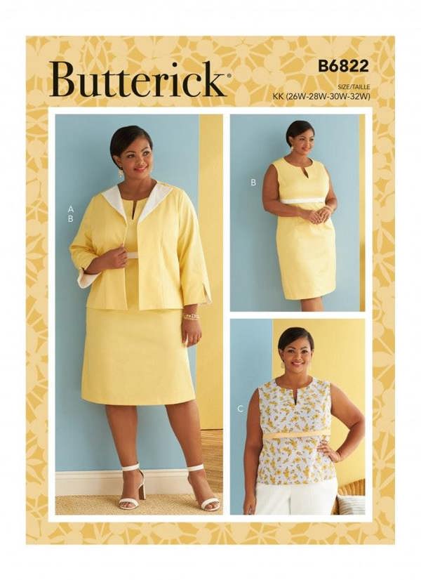 Butterick Sewing Pattern 6822, Jackets, Dresses, Tops for Women, KK (26W-28W-30W-32W) - Easy