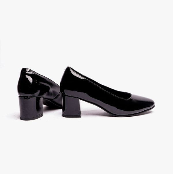 Hush Puppies ANNA Womens Leather Court Shoes Patent Black
