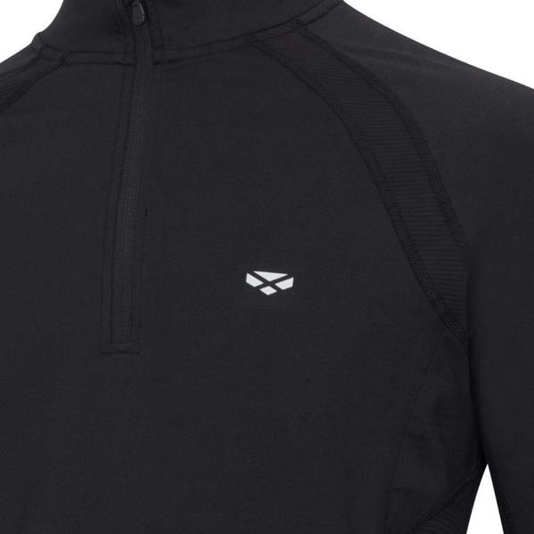 Hoggs of Fife ladies Skye active quarter zip top chest detail showing logo and rib panel stretch fabric