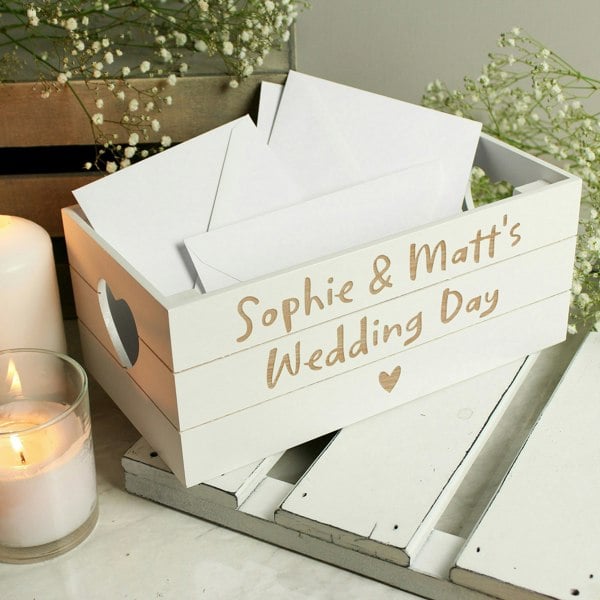 Personalised Memento Company Personalised Free Text Heart White Wooden Crate